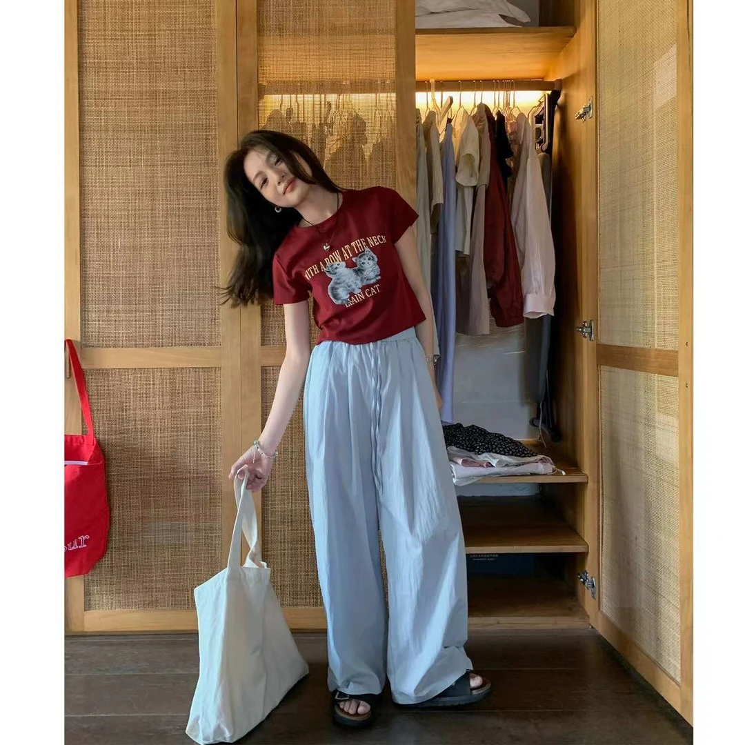【西西里安  清仓】入夏瘦腿裤~百搭松紧腰防晒空气阔腿裤