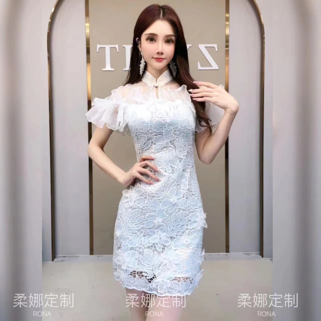 柔娜定制 高贵气质名媛千金大小姐显瘦修身优雅连衣裙21157