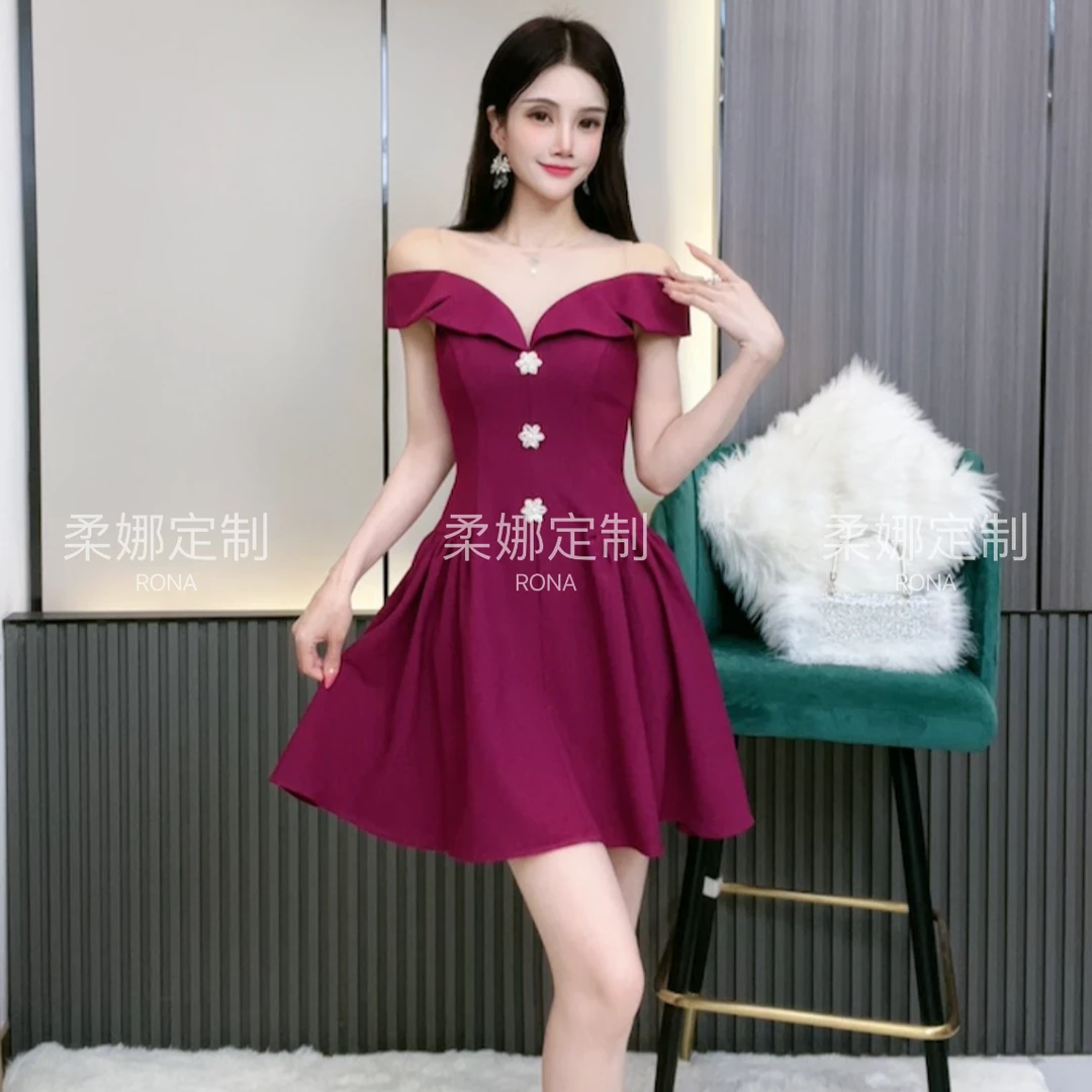 柔娜定制 显瘦气质收腰轻奢法式高腰设计感名媛修身连衣裙10735