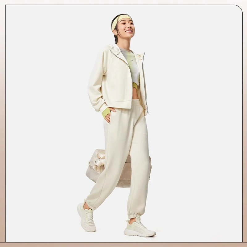 李宁莫代尔棉舒适宽松运动健身女卫衣舒适秋开衫连帽外套AWDU148