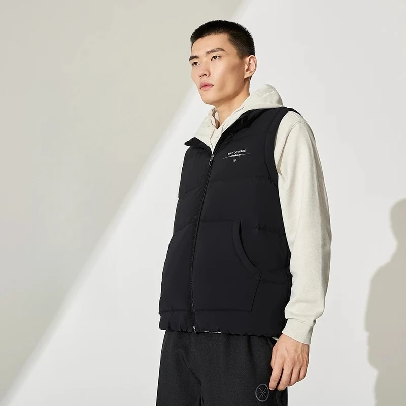 李宁韦德男子运动潮流鹅绒羽绒马甲2024休闲立领保暖外套AMRS035