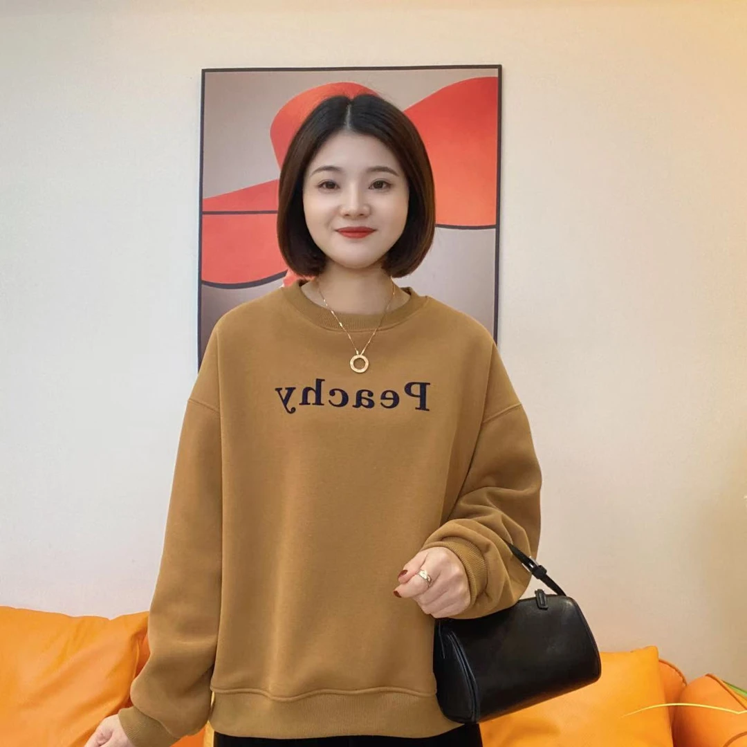 【加绒短款】25年冬季新款休闲圆领字母印花套头长袖卫衣D45153