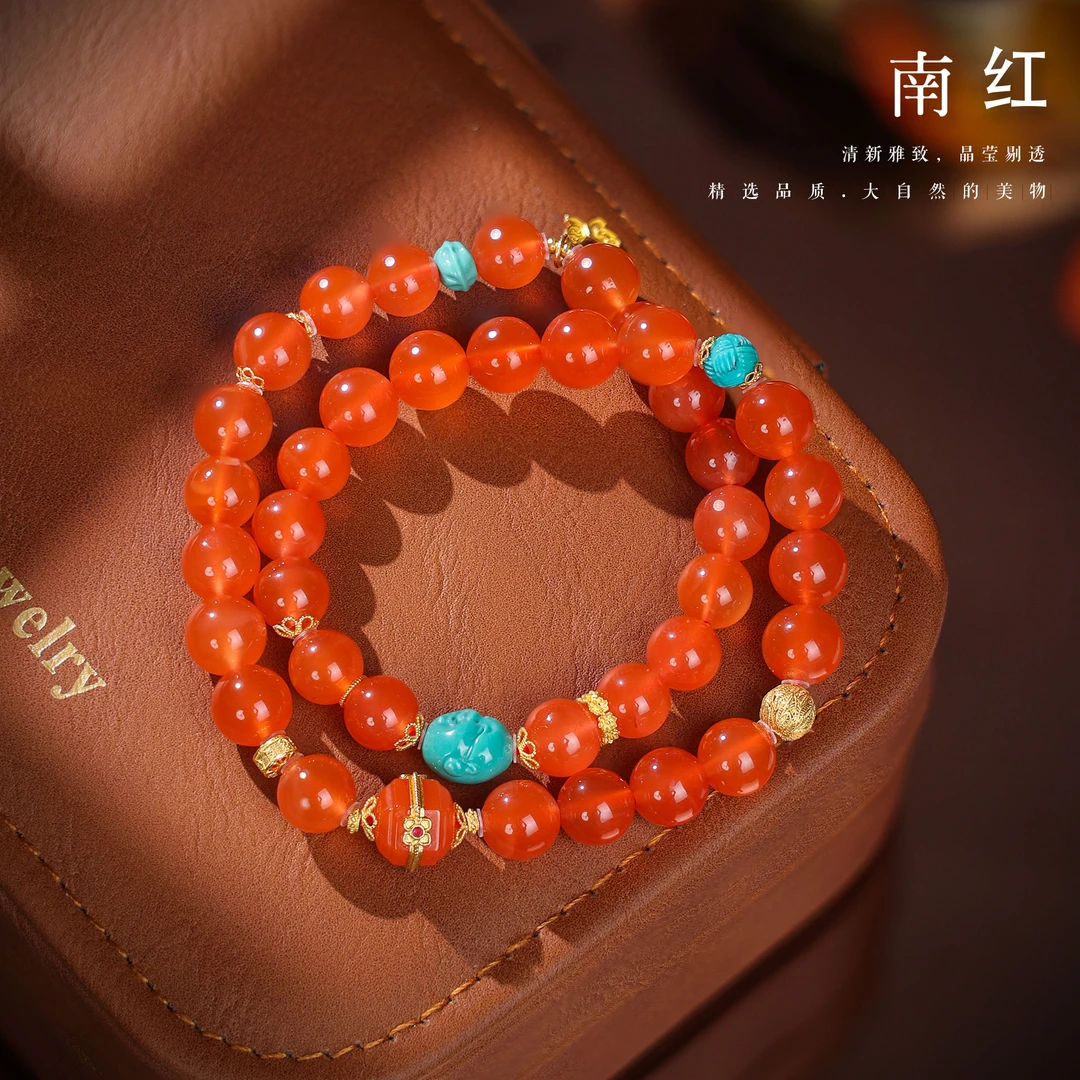 【李哥推荐】18k金南红手链8m左右@ZY40507042@