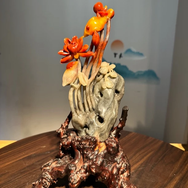 寿山石山水田黄印章印摆件奇石手把件石雕工艺品入门玄关家居收藏