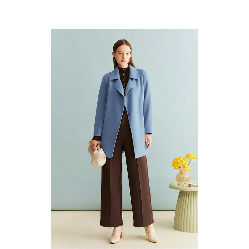 YINER音儿女装冬季新款外套绵羊毛气质时尚双面呢大衣 8C33510370