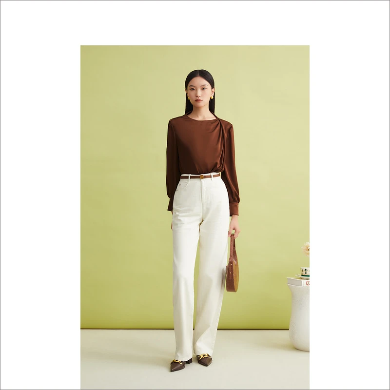 YINER音儿春季米白色直筒长裤汉麻牛仔裤8C34120210