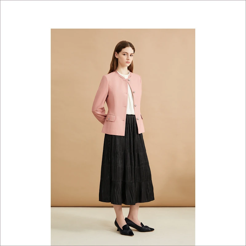 YINER音儿专选镂空领绵羊皮复古多色皮衣时尚外套8C64309026