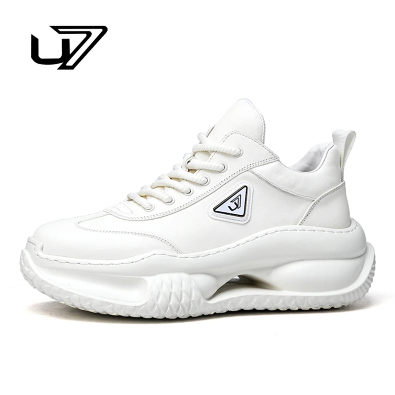 U7品牌男鞋2025年新款男士真皮百搭运动鞋高端潮流厚底增高休闲鞋