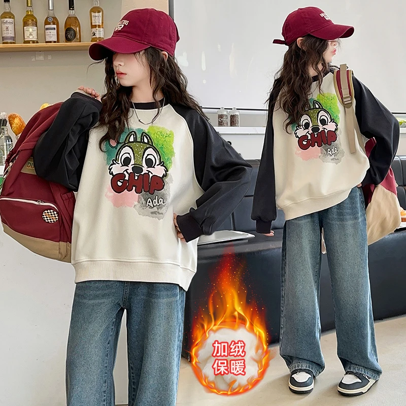 女童卫衣秋冬款2024新款韩版洋气儿童打底衫中大童加绒一体绒上衣