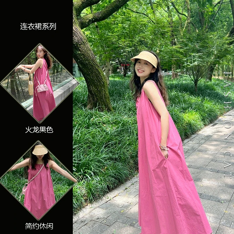 多巴胺法式无袖吊带连衣睡裙女夏季2024新款宽松可爱背心褶皱外穿