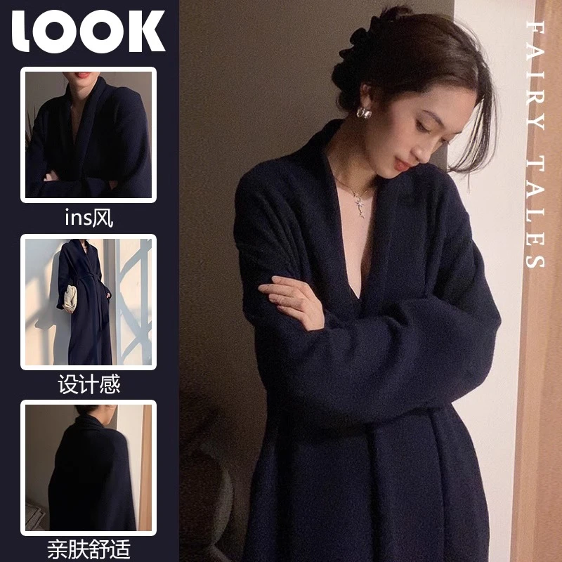 加厚加绒珊瑚绒睡衣女2024年秋冬季新款高级感韩版家居服睡袍晨袍