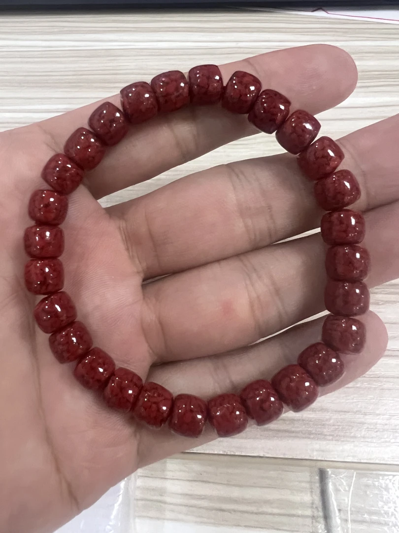 天然辰砂晶体砂7X8直切手串