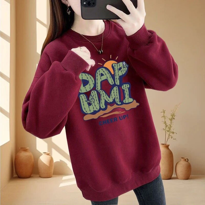 加绒/不加绒纯棉卫衣女2025年春秋新款宽松大码圆领遮肉上衣外套