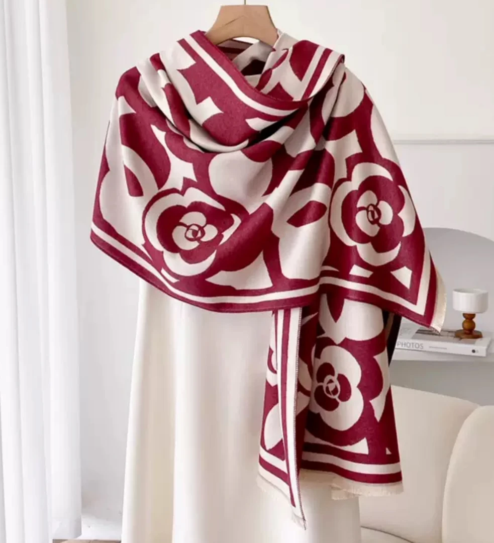 【七景超级太太】七景高端风景围巾-红山茶