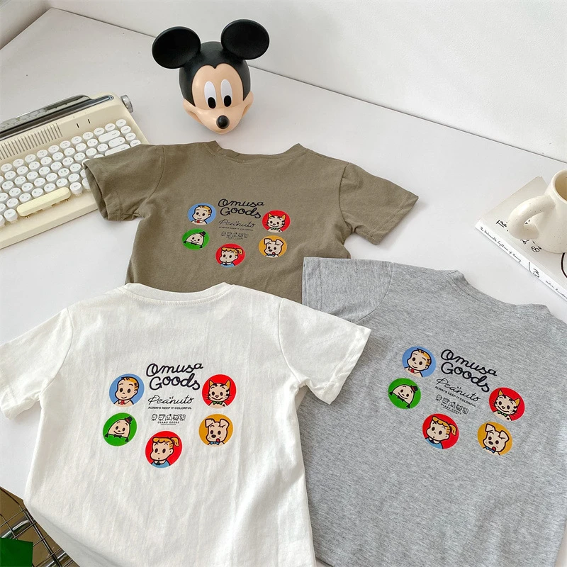 织里童装夏季儿童新款男女宝日系简约舒适透气可爱原田风短袖上衣