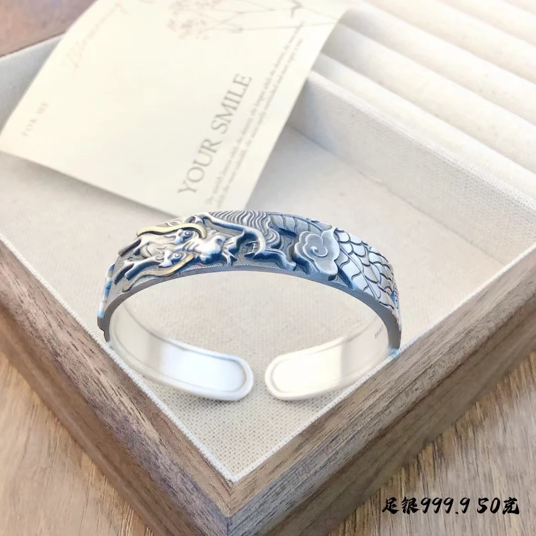 足银珐琅手镯 新中式手镯S999足银手镯银镯子GF