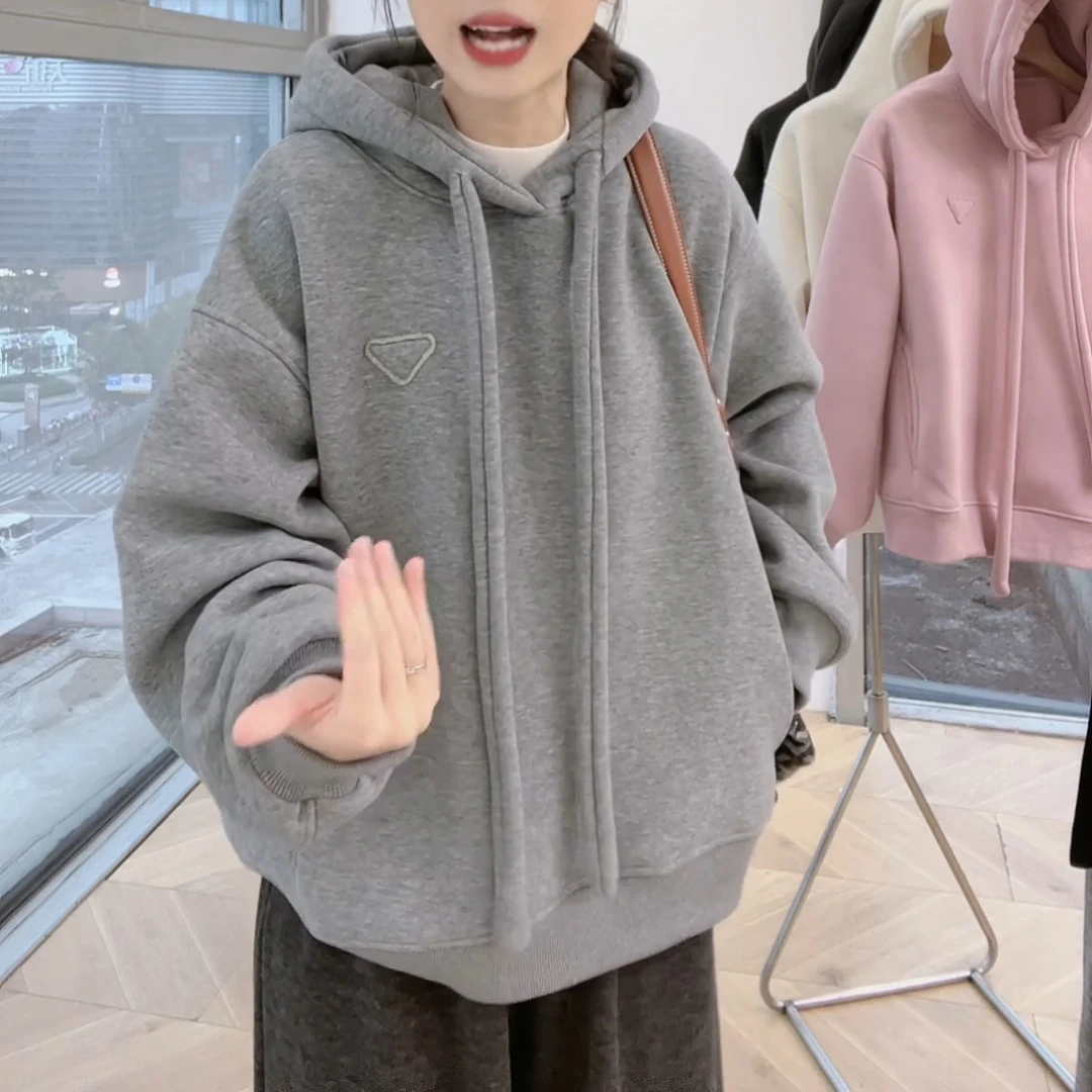 2024新款简约百搭长袖加绒加厚高品质连帽卫衣女3-LK2500353