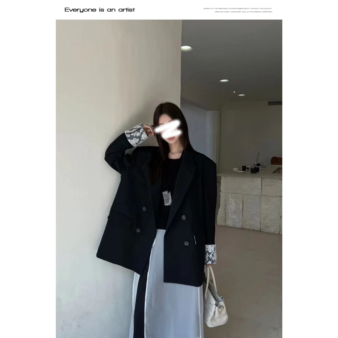 60802花卉蕾丝拼接设计气质西装外套