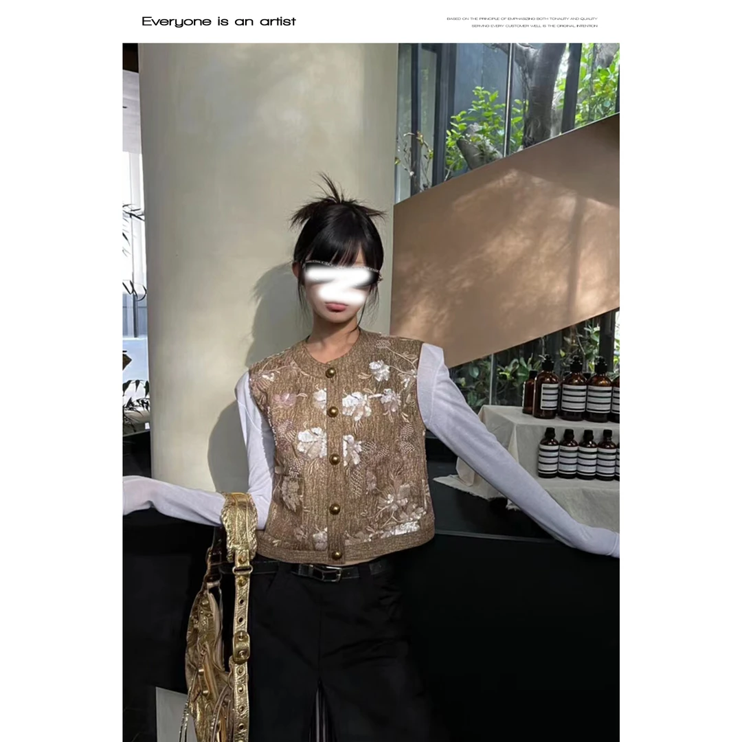 61068优雅风金色纽扣修身马甲