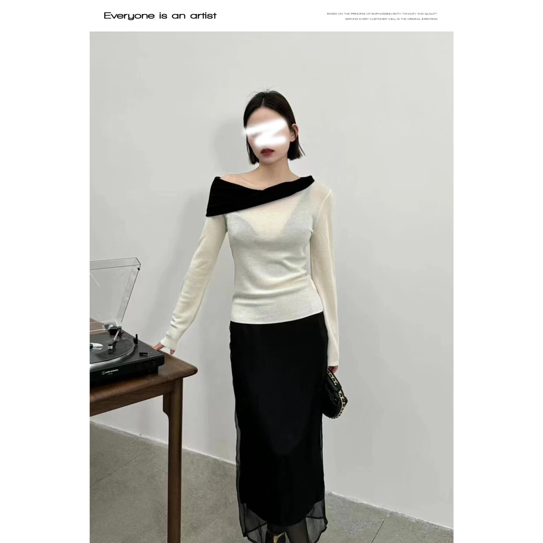 53140针织上衣露肩时尚上衣百搭气质