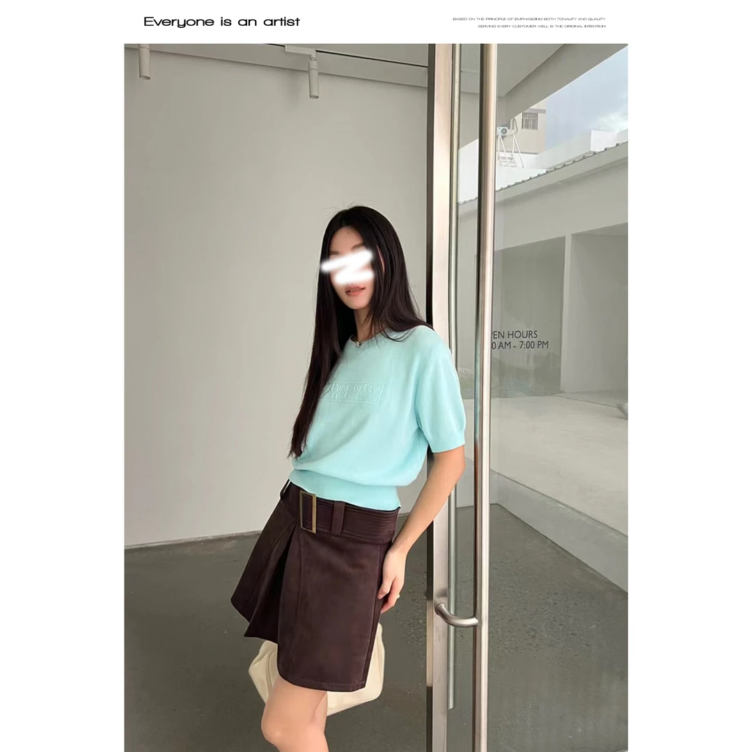 53698短款针织衫修身正肩打底上衣圆领