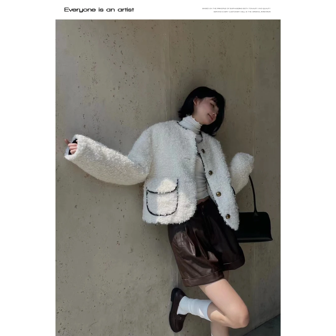 60952毛毛外套圆领长袖厚秋冬高级感羽绒上衣