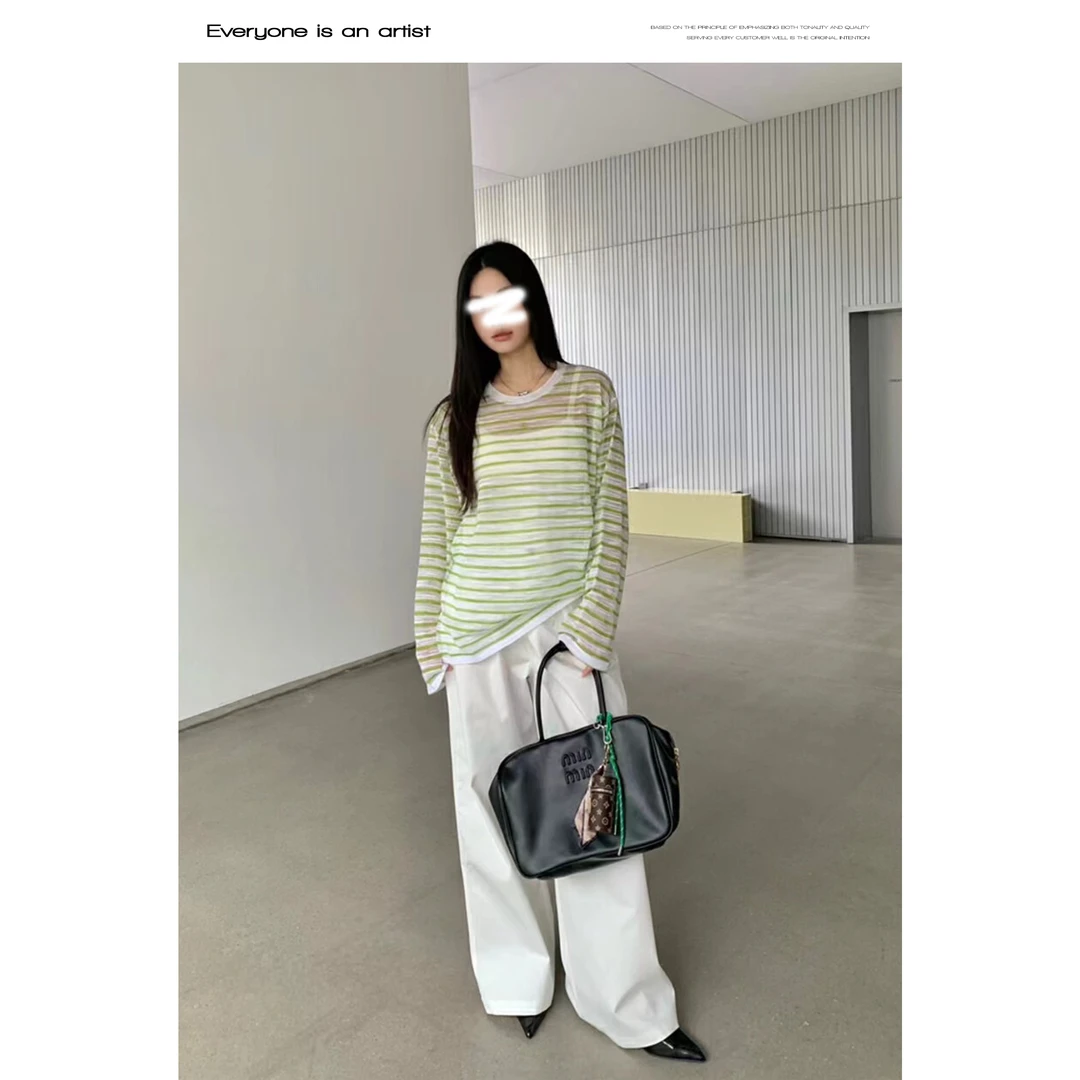 53668 条纹圆领T桖春夏长袖上衣