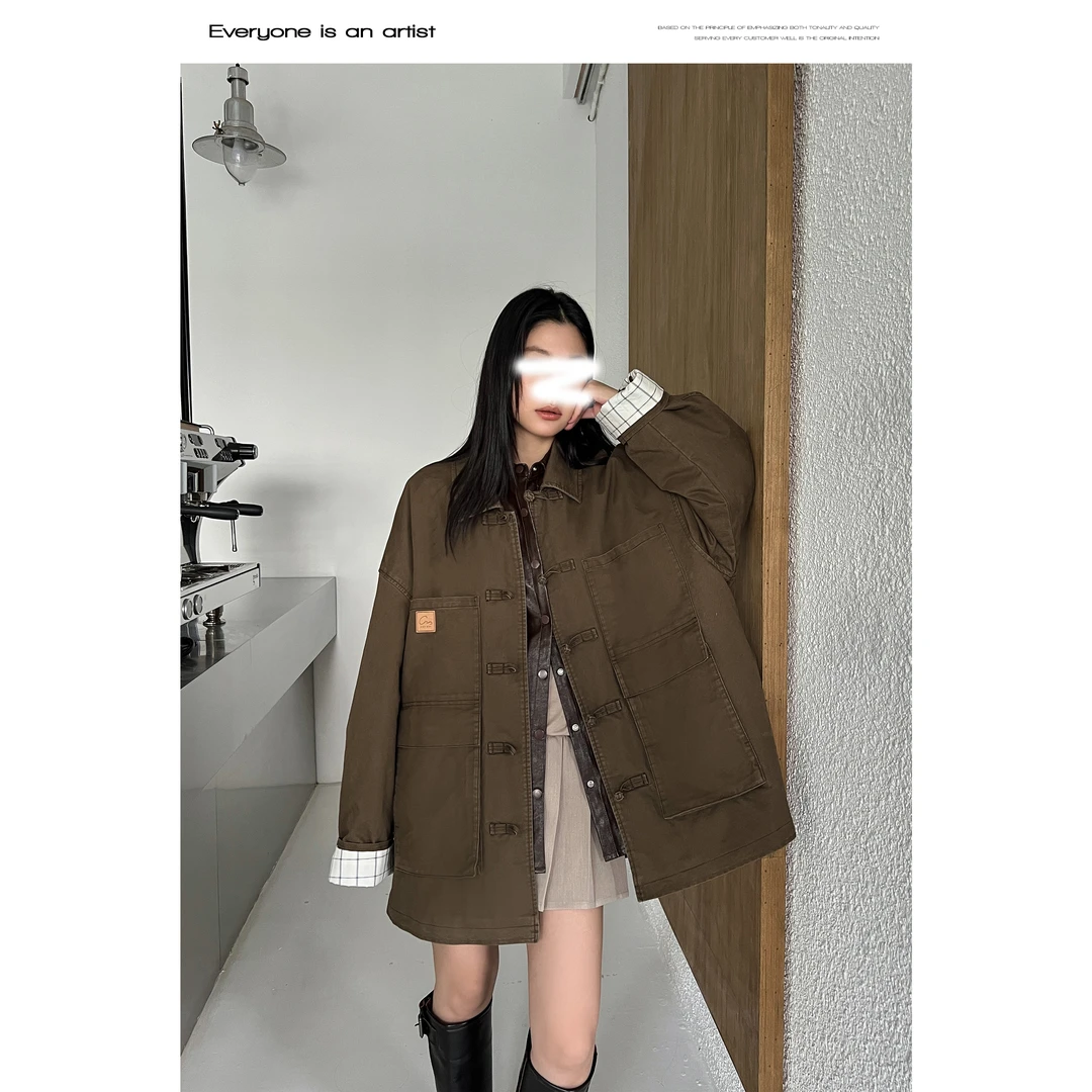 61221宽松外套秋冬款百搭长袖拼色