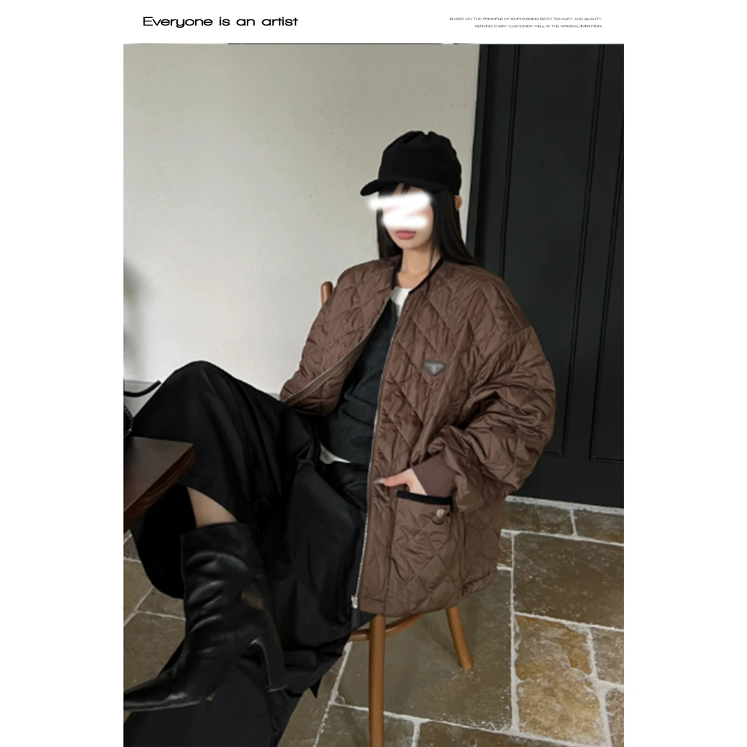 87981圆领拉链慵懒风休闲菱格外套