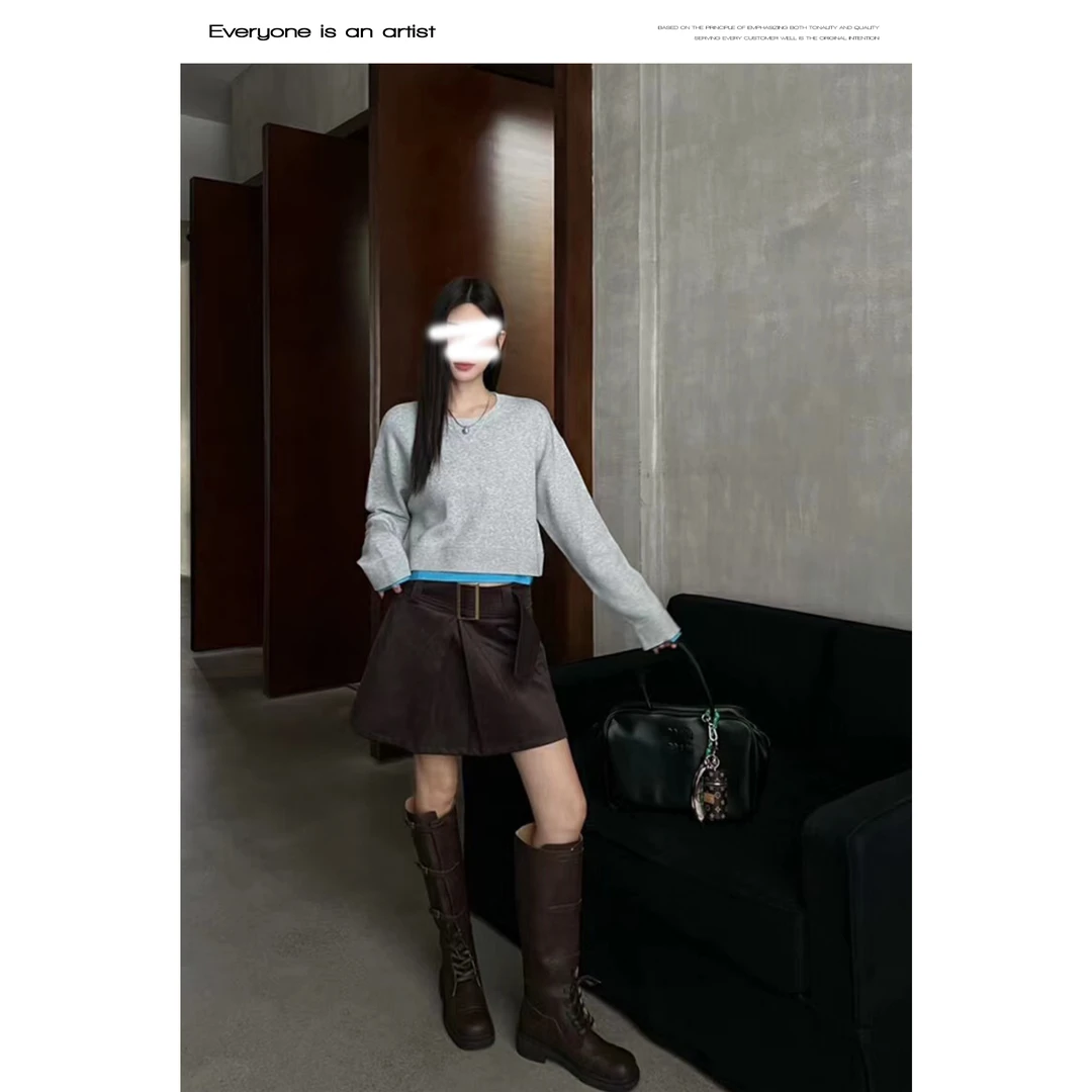 53669圆领拼色上衣高级简约