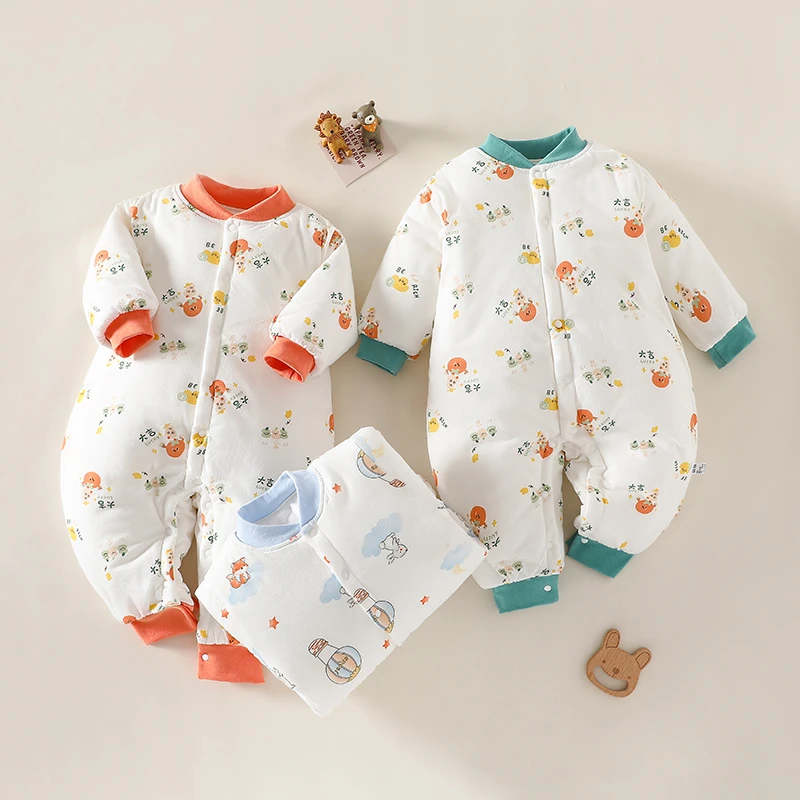 婴儿连体衣秋冬长袖加厚夹棉新生儿衣服爬爬服纯棉宝宝保暖棉服