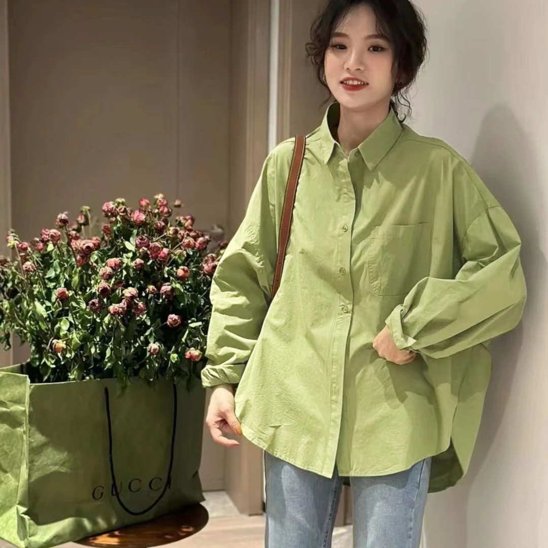 全棉糖果色小个子宽松燕尾边衬衣2025休闲时尚小众设计感百搭长袖