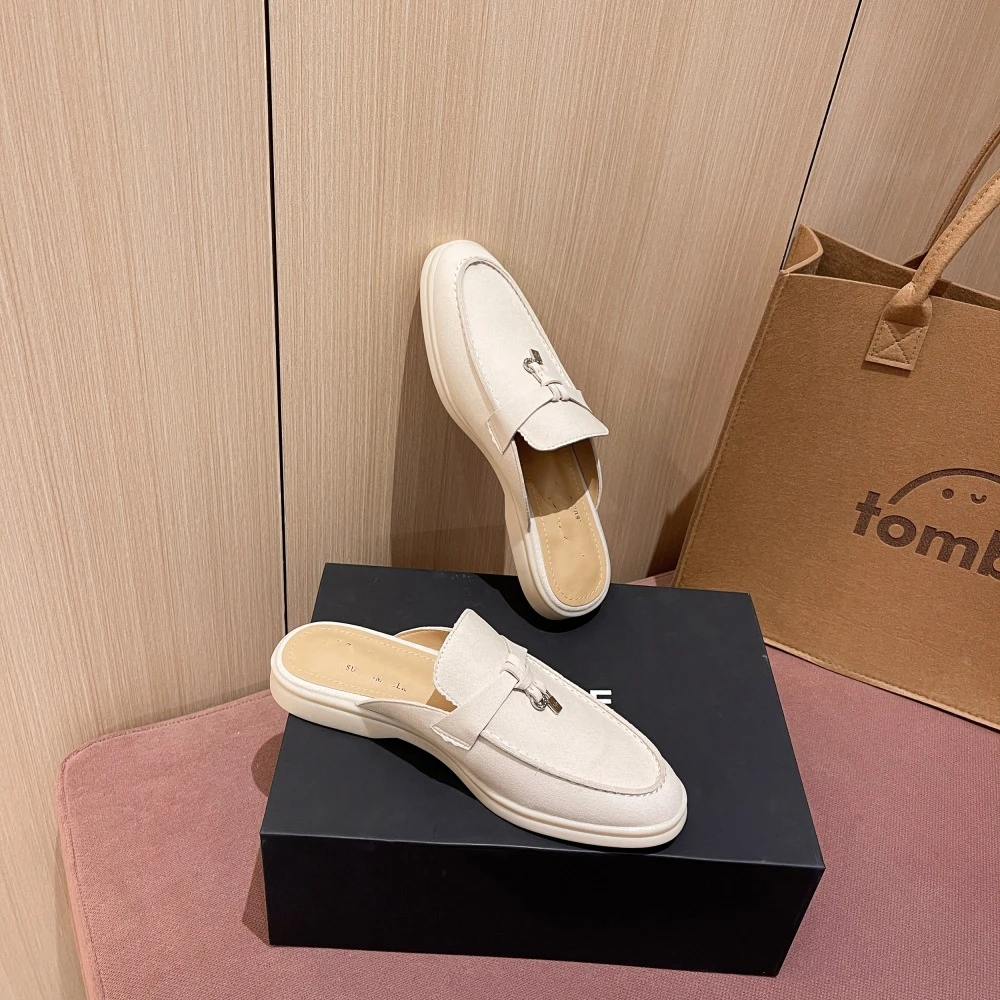 LP真皮2024网红洋气时髦拖鞋女包头半拖外穿无后跟懒人鞋休闲单鞋