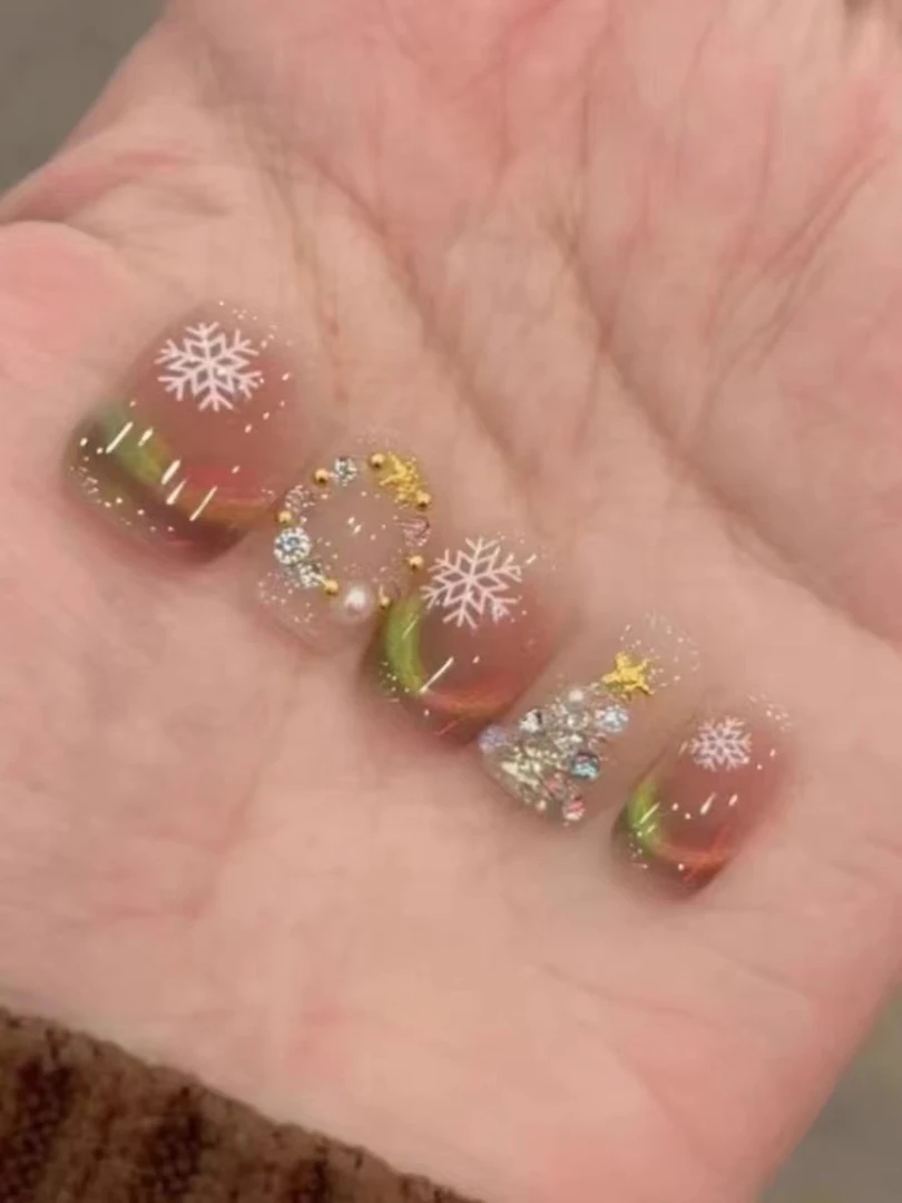 （圣诞多巴胺）猫眼晶石穿戴甲指甲贴片美甲片成品高级感轻奢假指甲