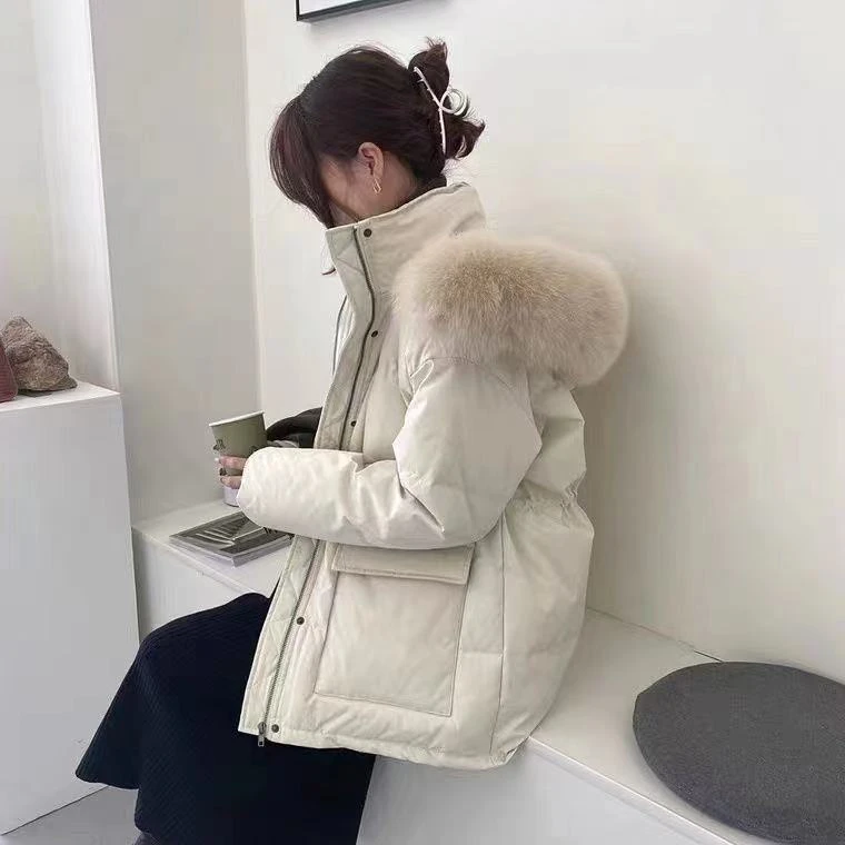 羽绒衣羽绒服女短款2023新款网红大毛领韩版宽松加厚白鸭绒冬装反