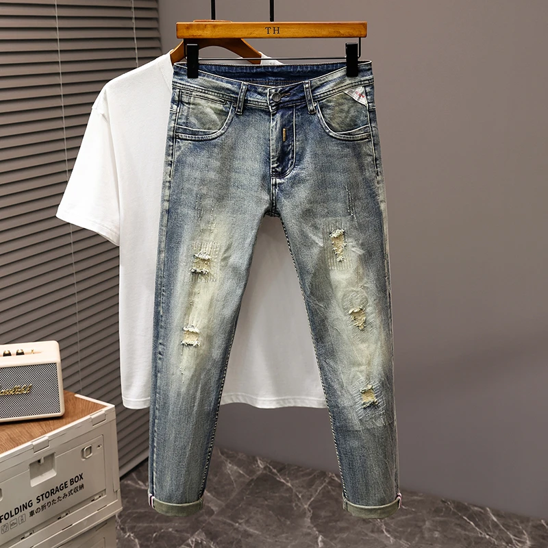【小直筒破洞】秋冬复古磨白潮款破洞宽松百搭休闲2025款牛仔裤复古