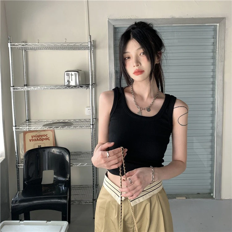 辣妹纯色基础夏季美背吊带背心带垫显瘦修身遮副乳防滑提拉打底