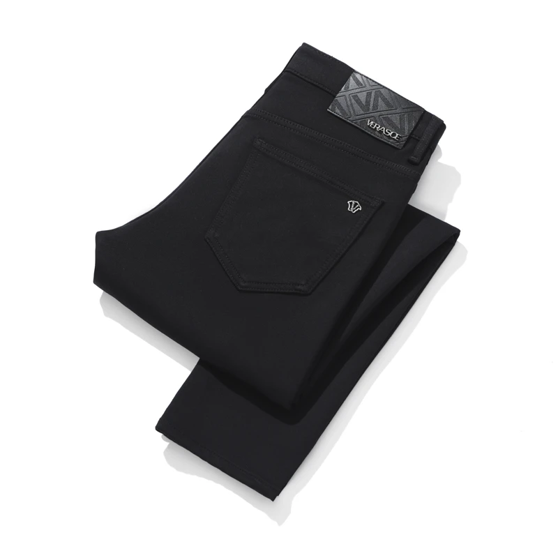 新款轻奢百搭防褪色黑色牛仔裤休闲裤直筒时尚潮流修身弹力秋冬裤