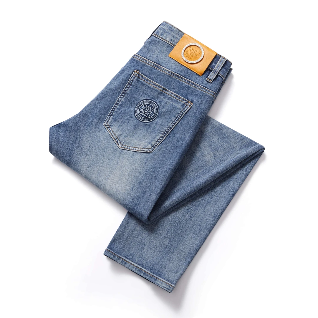 夏季薄款高端男士牛仔裤时尚休闲百搭弹力宽松直筒夏款长裤子