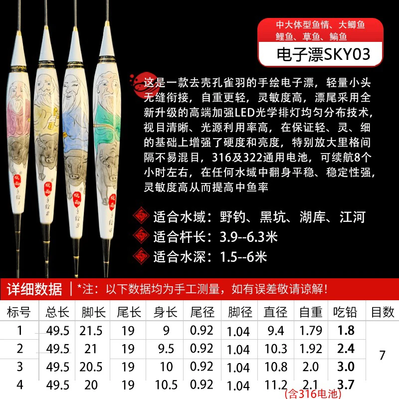 老子出关SKY03手绘蜓雨浮漂路滑电子漂自动找底三老头425微瑕