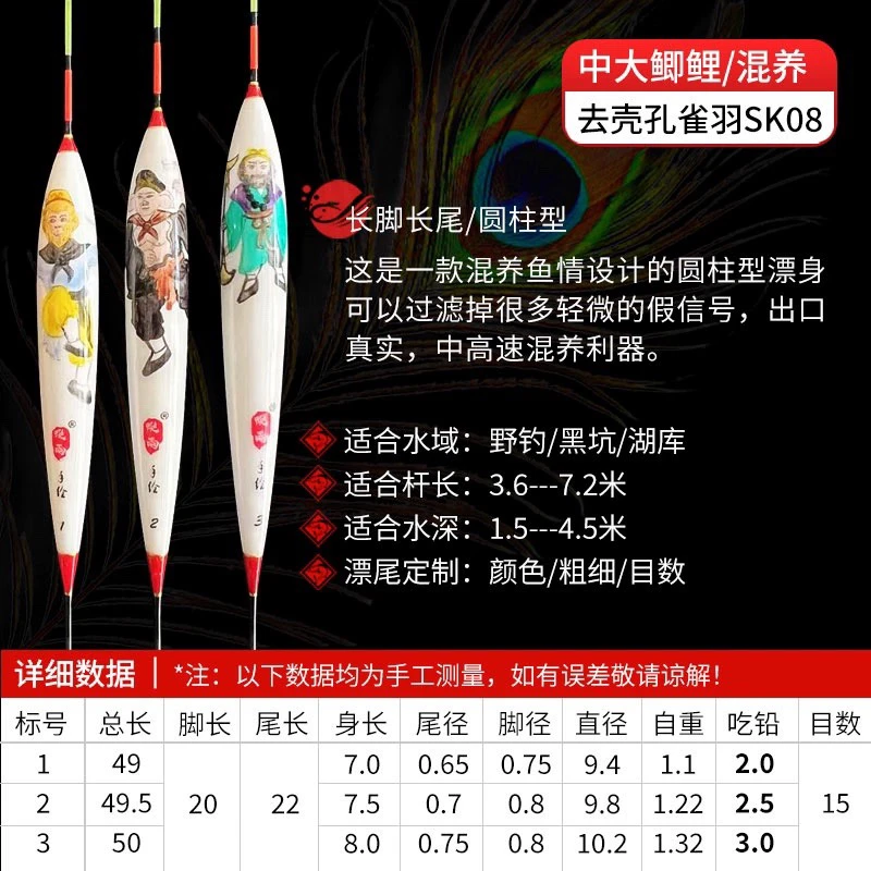 SK08去壳孔雀羽西游三兄弟长脚长尾圆柱型高灵敏醒目