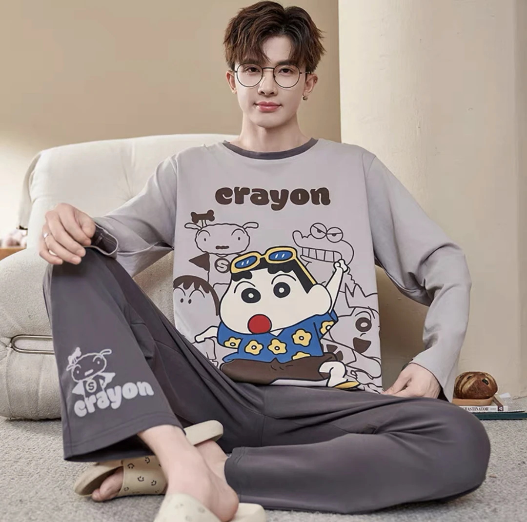 男士睡衣新款春秋季纯棉加大长袖青少年中学生大码卡通家居服套装