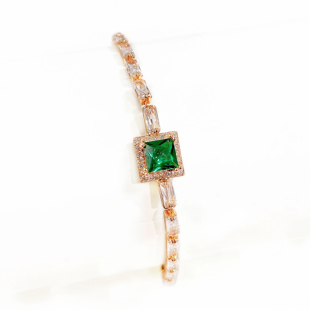 铜合金合成锆石手链 墨绿色小方糖小众手链镶嵌轻奢简约xbj003