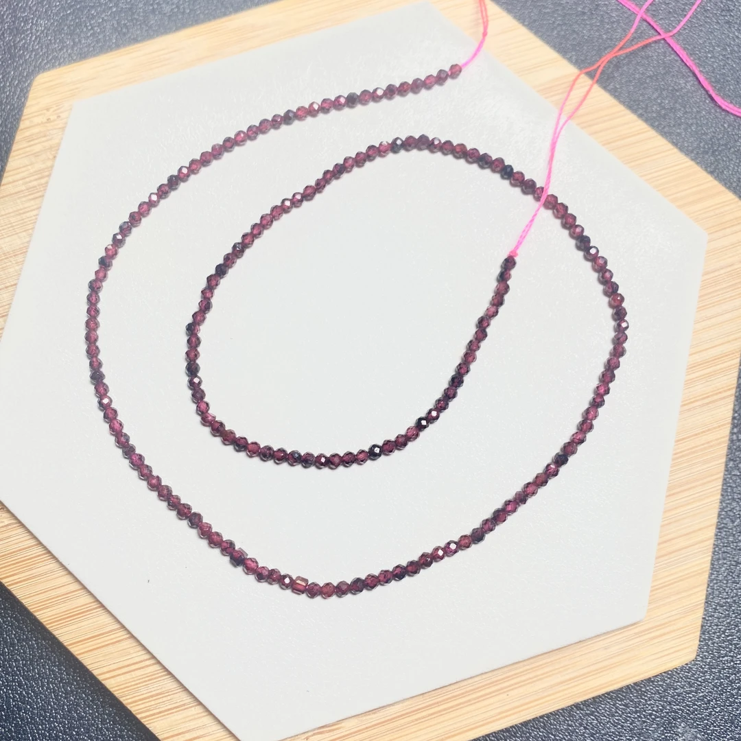 （一单两条）2mm石榴石钻切小米珠链约40cm-原矿带黑点（多样性发二）