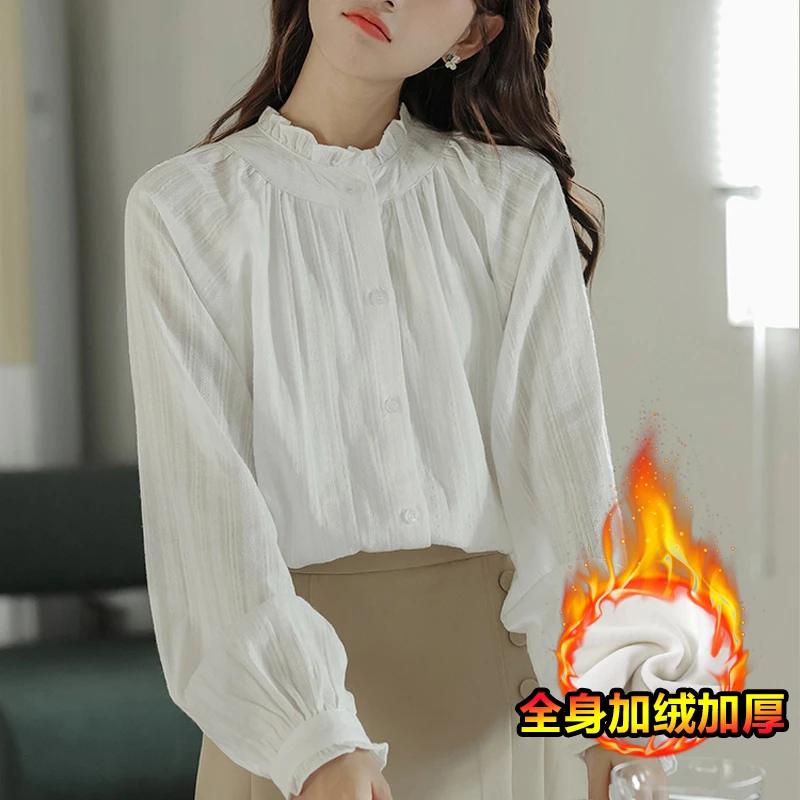 木耳边白衬衫女设计感小众2025春秋新款长袖叠穿衬衣宽松甜美上衣