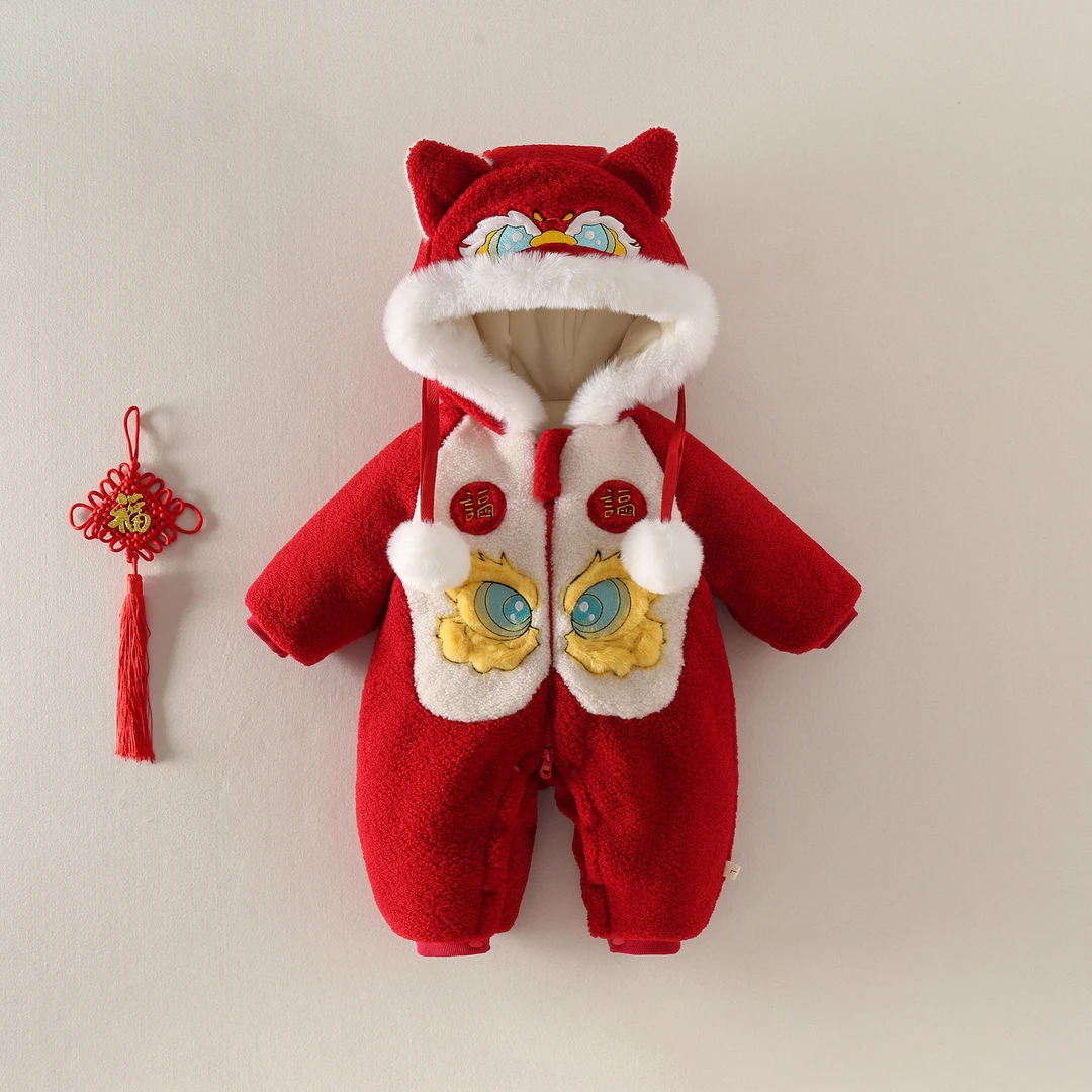 2025新年拜年服婴儿冬季厚棉满月百天周岁抓周礼服喜庆礼服小福龙