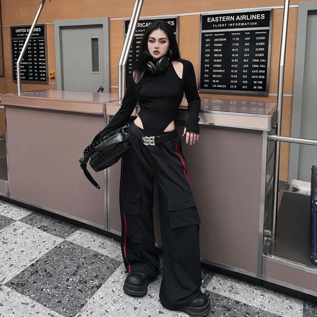 Blackgirl新款【头号玩家】街头拽姐运动休闲风复古西裤工装阔腿裤