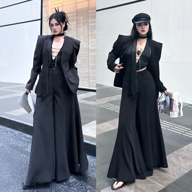 Blackgirl新款【黑化律师】officelady收腰显瘦气质胖秋天套装女装