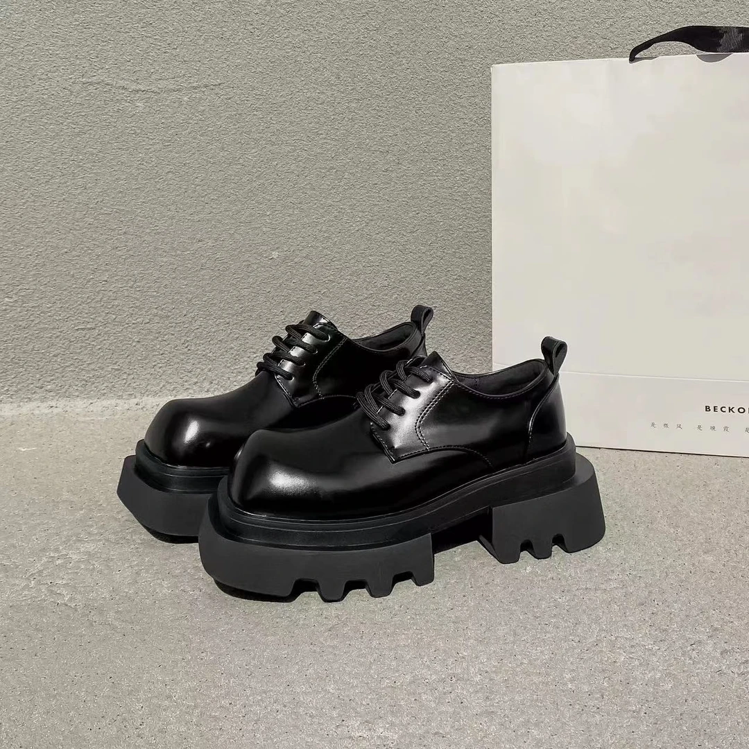 油蜡皮YGZ银公主英伦风5cm小个子乐福鞋厚底乐福鞋百搭复古圆头