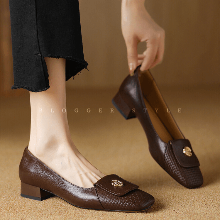 成都手工女鞋|春秋百搭软底秋季跟鞋跟鞋法式方头复古浅口跟鞋